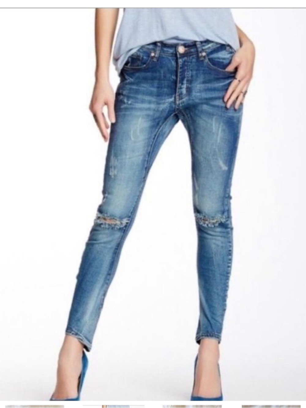 One Teaspoon Blue Distressed Skinny Jeans